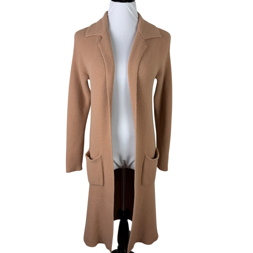 Express Womens XS Camel Brown Textured Boucle Longline Open Front Cardigan Midi